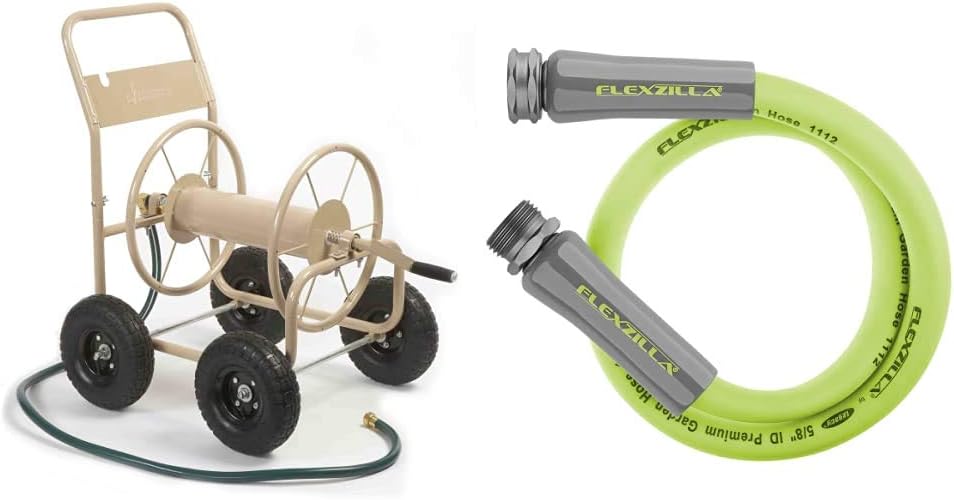 4-Wheel Garden Hose Reel Cart, Holds 300-Feet of 5/8-Inch Hose - Tan W47664