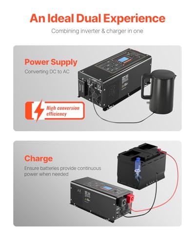 2000 Watt DC 12V to AC 120V Pure Sine Wave Inverter Charger with LCD Display J60553