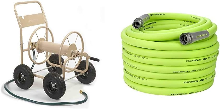 4-Wheel Garden Hose Reel Cart, Holds 300-Feet of 5/8-Inch Hose - Tan W47664