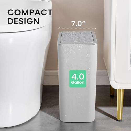 White 4.0 Gallon Plastic Bathroom Trash Can with Lid E1123