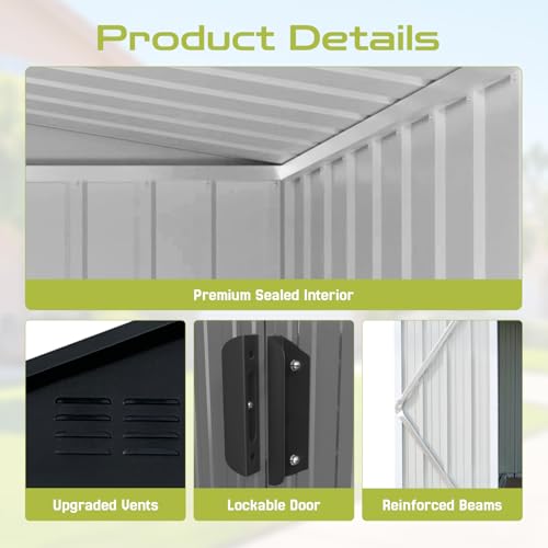 Grey Metal Outdoor Storage Shed with Windows and Lockable Doors L691825