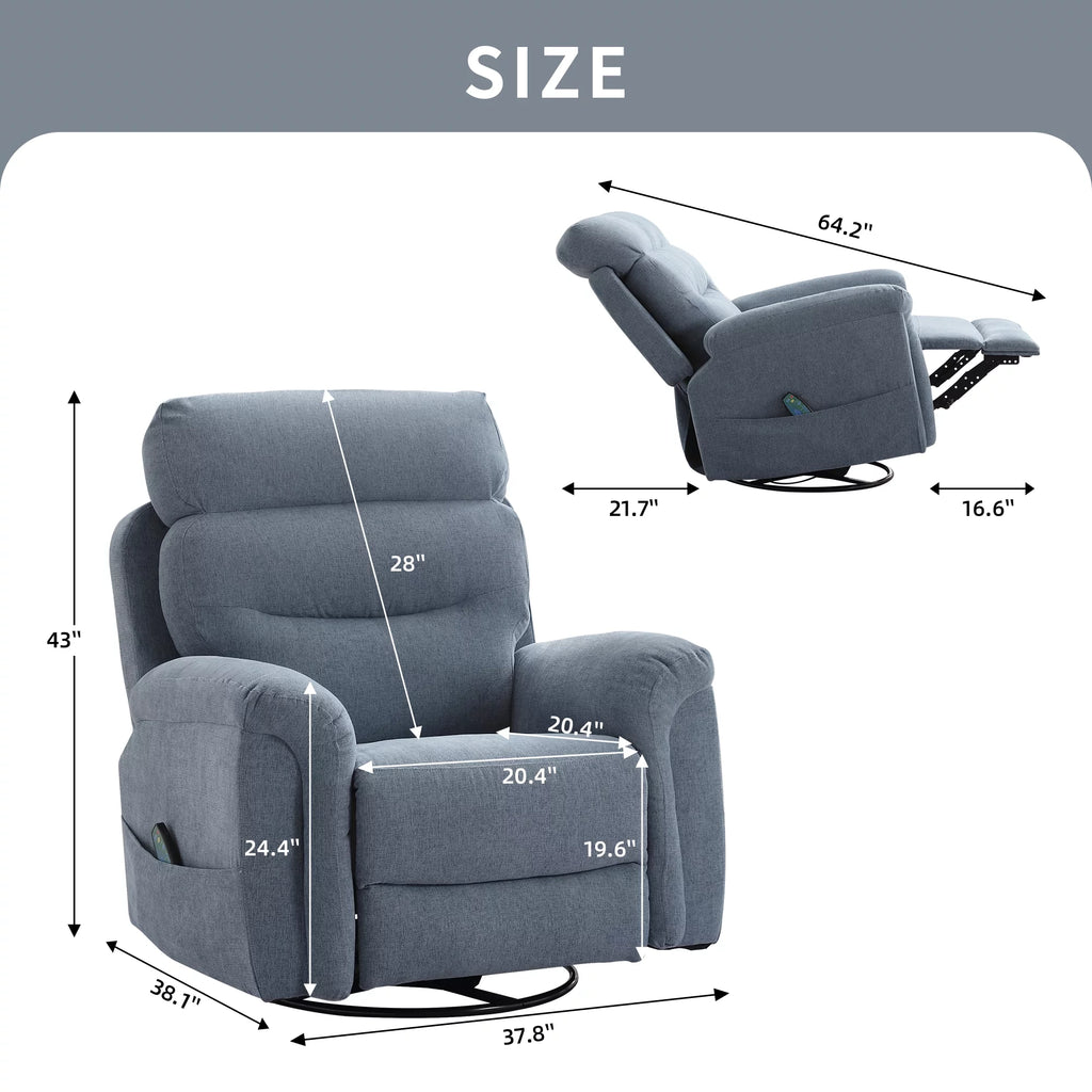 Upholstered Swivel Rocker Recliner Chair with Massage P29167