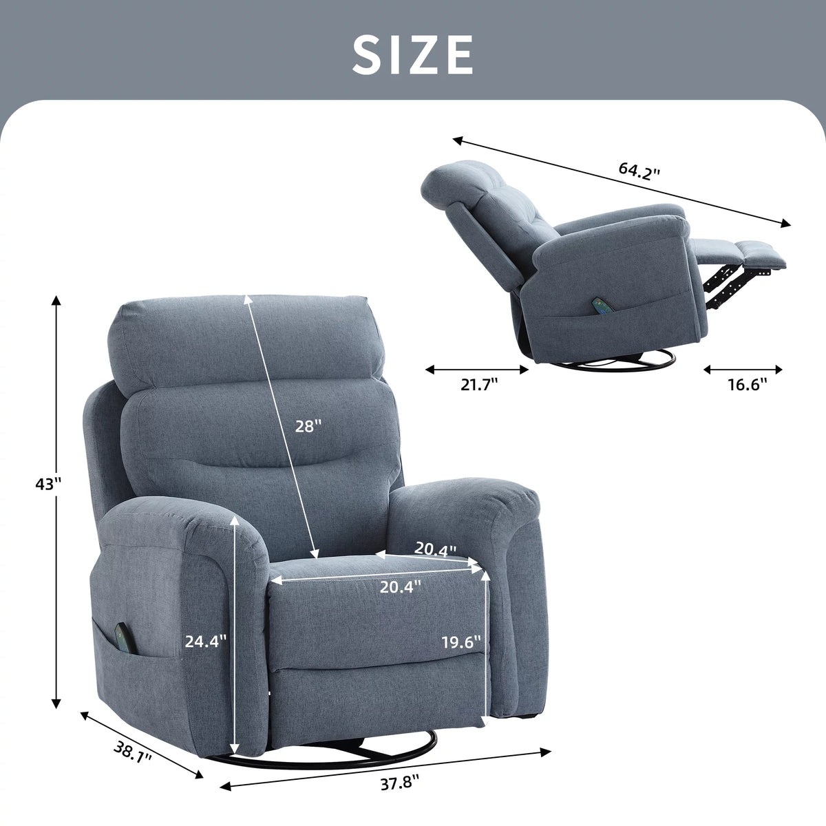 Upholstered Swivel Rocker Recliner Chair with Massage P29167