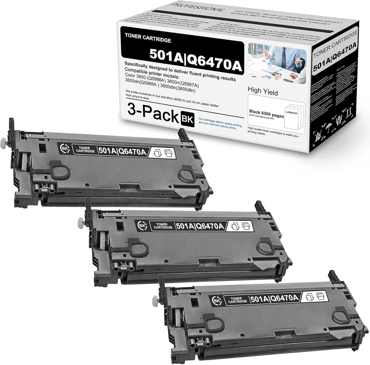 (3 Pack, Black) Remanufactured Toner Cartridge for HP Color 3600 Printer N18330