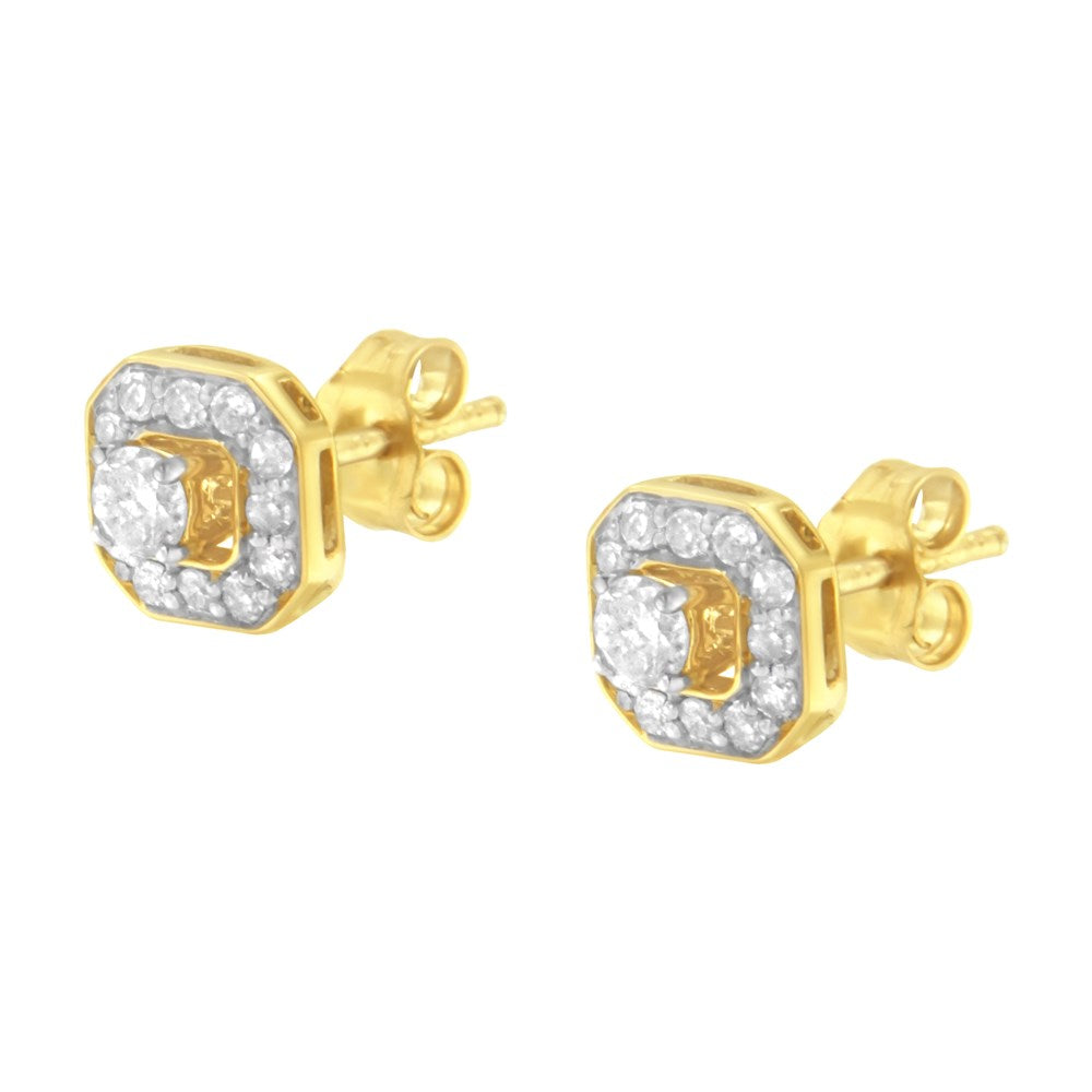 10K Yellow Gold Plated Sterling Silver 1/2ct TDW Diamond Square Stud Earrings P740663