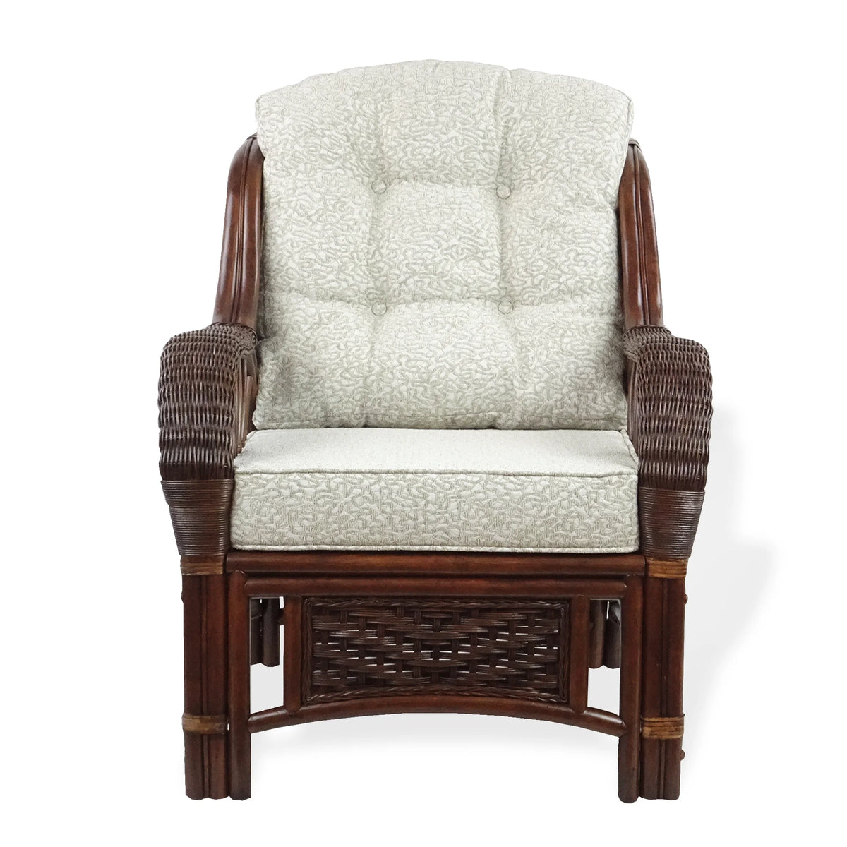 Dark Walnut Natural Rattan Wicker Armchair with Ottoman and Cushion H3501