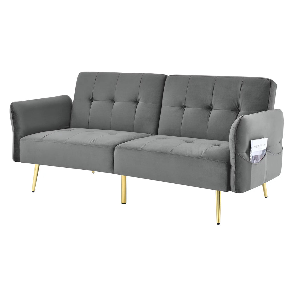 78" Grey Velvet Futon Sofa Bed Convertible Sleeper Loveseat Y668