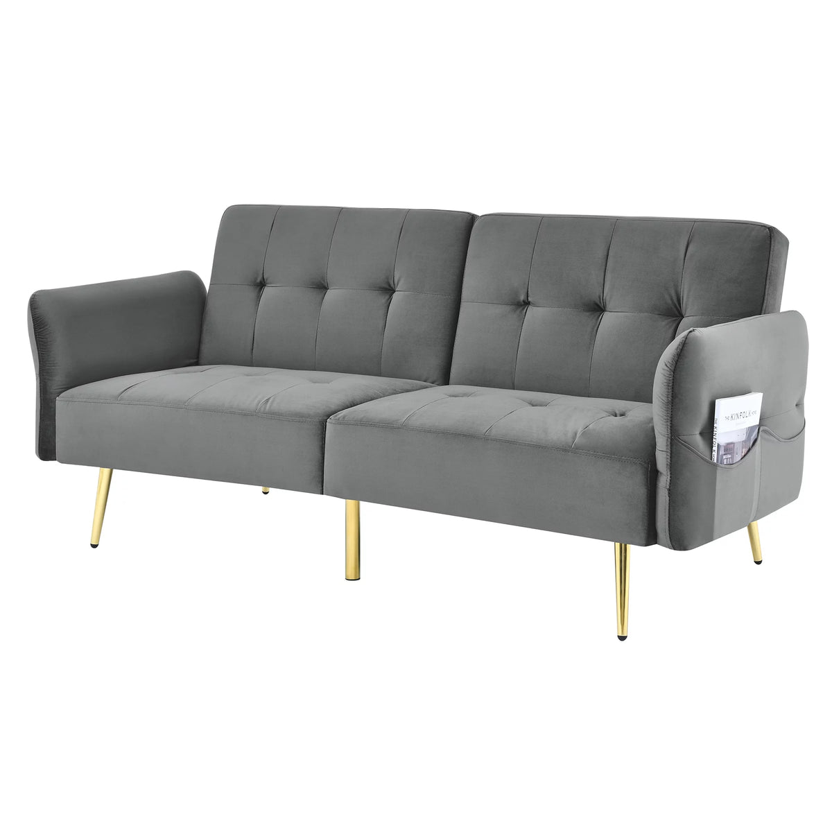 78" Grey Velvet Futon Sofa Bed Convertible Sleeper Loveseat Y668