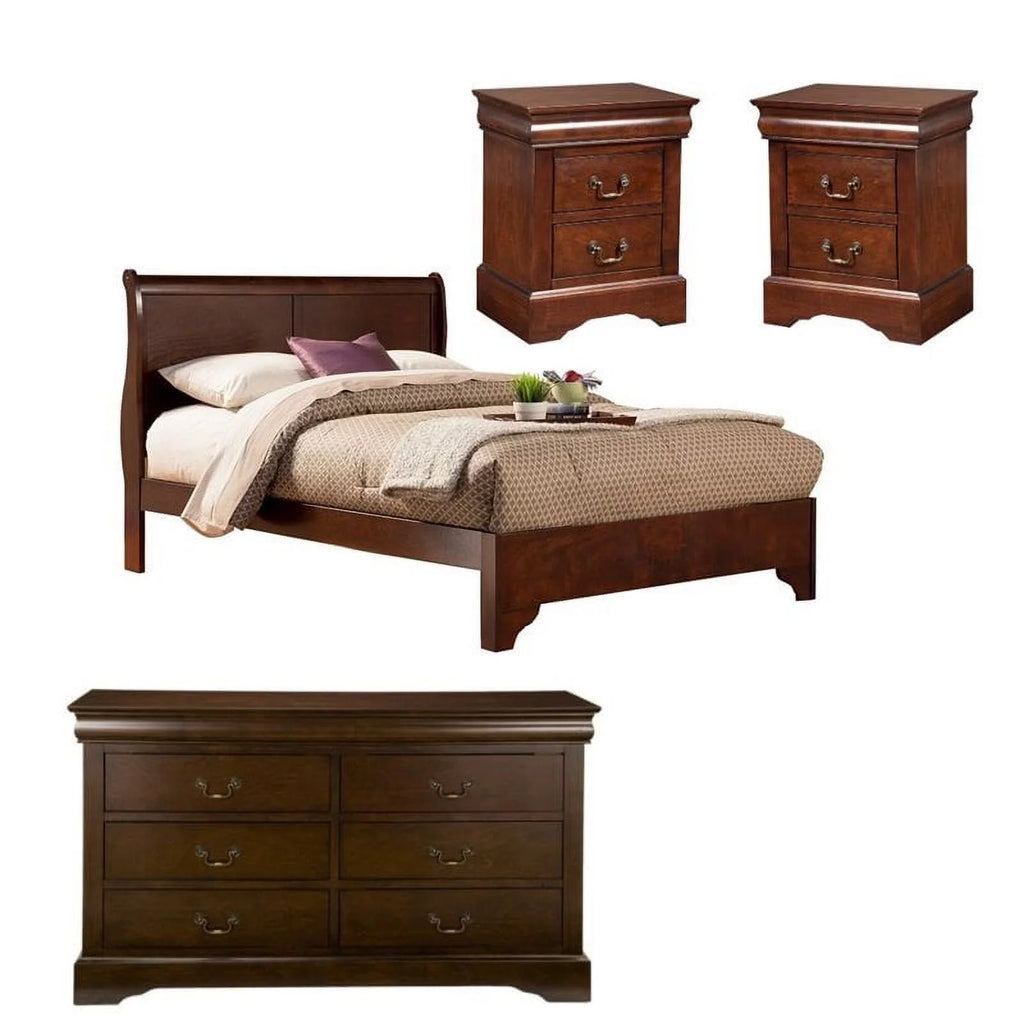 4 Piece Set with 2 Nightstands Full Wood Sleigh Bed & Dresser O158