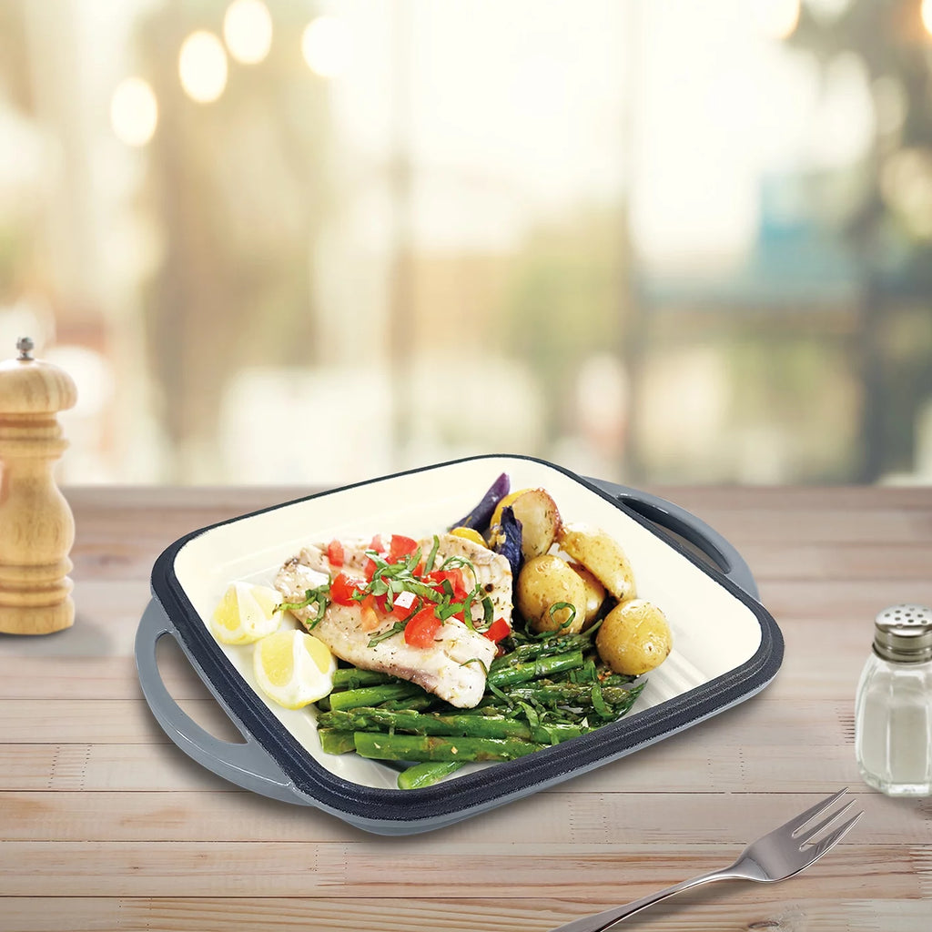 10" Square Enameled Cast Iron Grill Pan F988