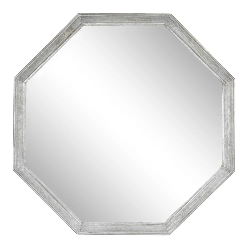 Vintage Galvanized Metal Octagon Wall Mirror, 26 x 26, Silver W3148