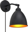Vintage Plug in Wall Sconce, 1-Light Dimmable Industrial Metal Fixture Lamp with 6.1 Oval Black Metal Shade and 4.7 Black Canopy Z55581