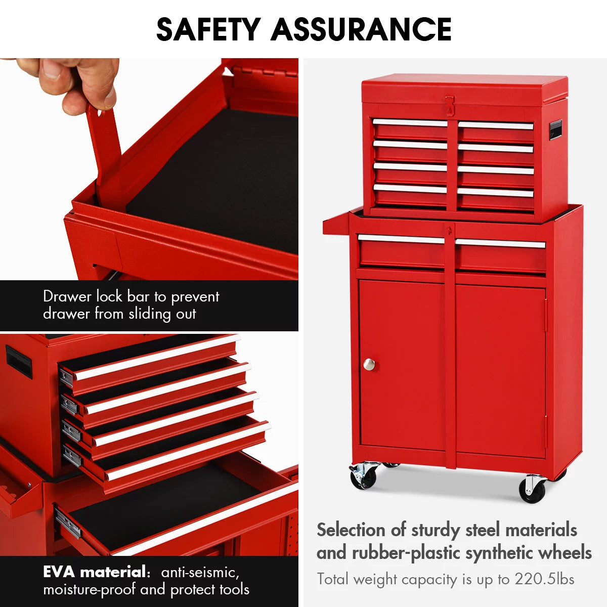 5 Drawer Rolling Metal Tool Chest Cabinet Black F526