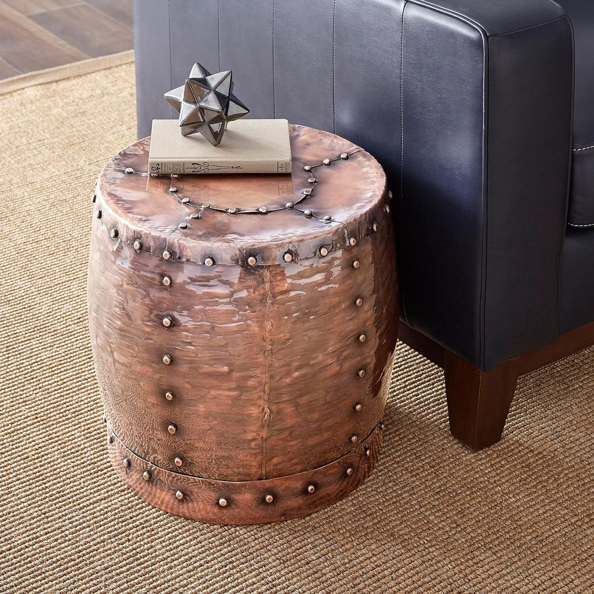 Antiqued Copper Iron Round End Table J2404
