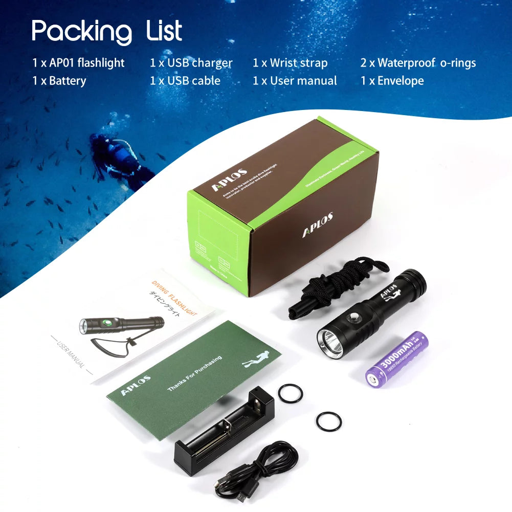 IPX8 Waterproof 1050lm Diving Flashlight X534