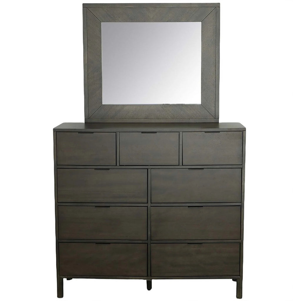 Dark Walnut Brown Wood Drawer Dresser & Mirror F3019