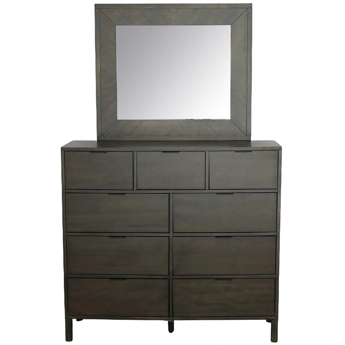 Dark Walnut Brown Wood Drawer Dresser & Mirror F3019