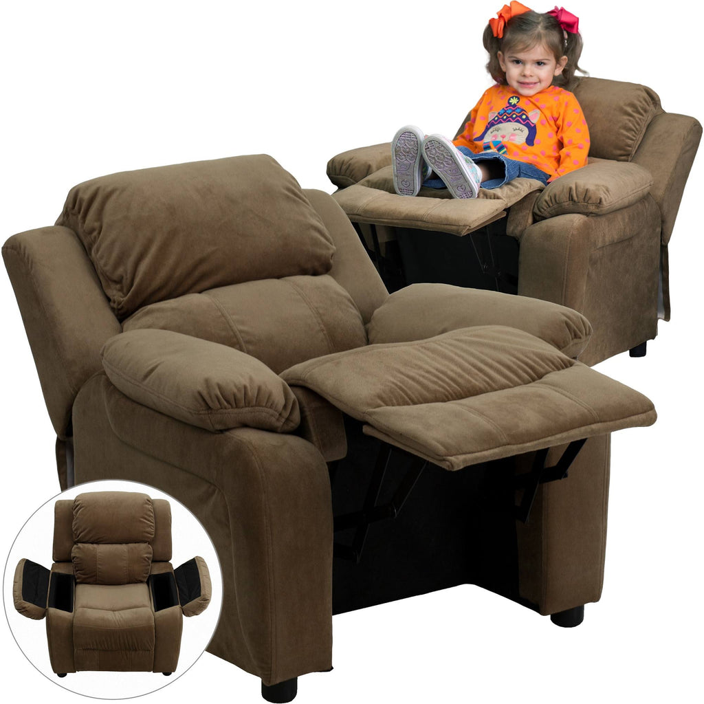 Brown Padded Kids Recliner with Flip-Up Storage Arms U9831