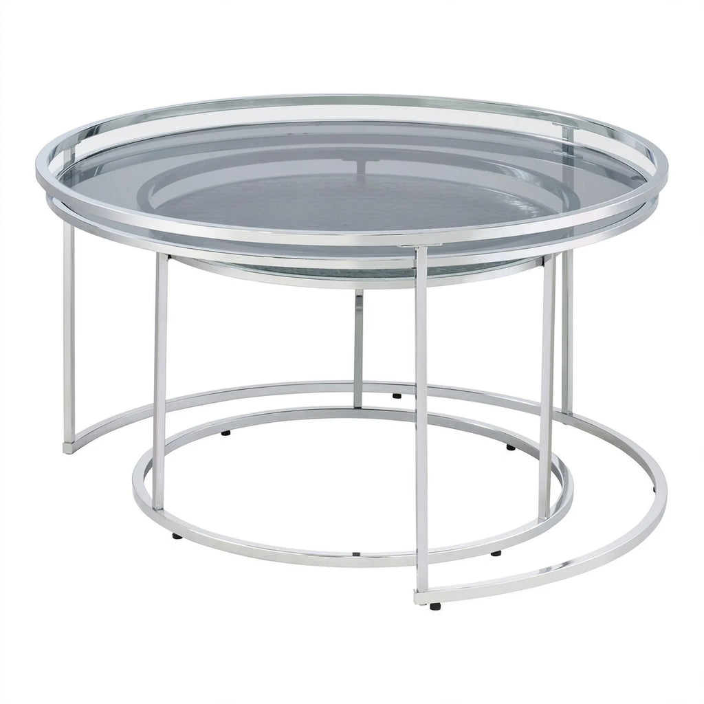 Gray Metal Glass Top 2-Piece Nesting Tables Set H5150
