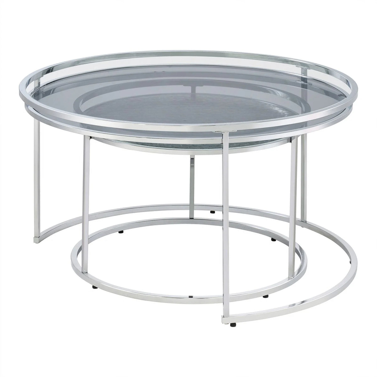 Gray Metal Glass Top 2-Piece Nesting Tables Set H5150