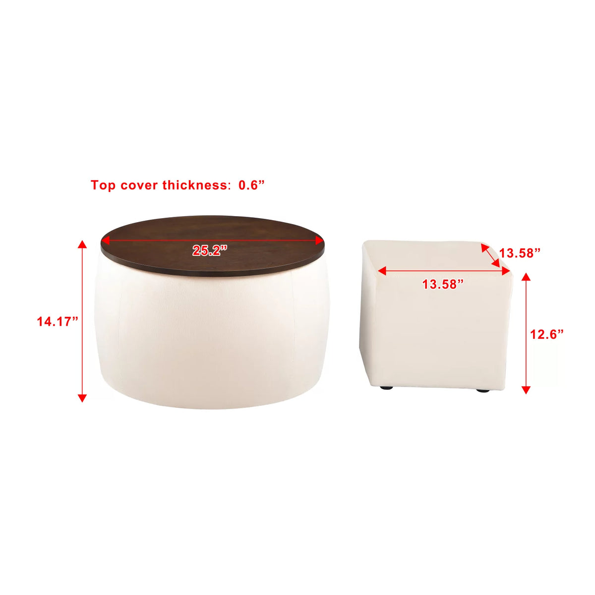 Modern Round Coffee Table and Ottoman Set with Storage O4847