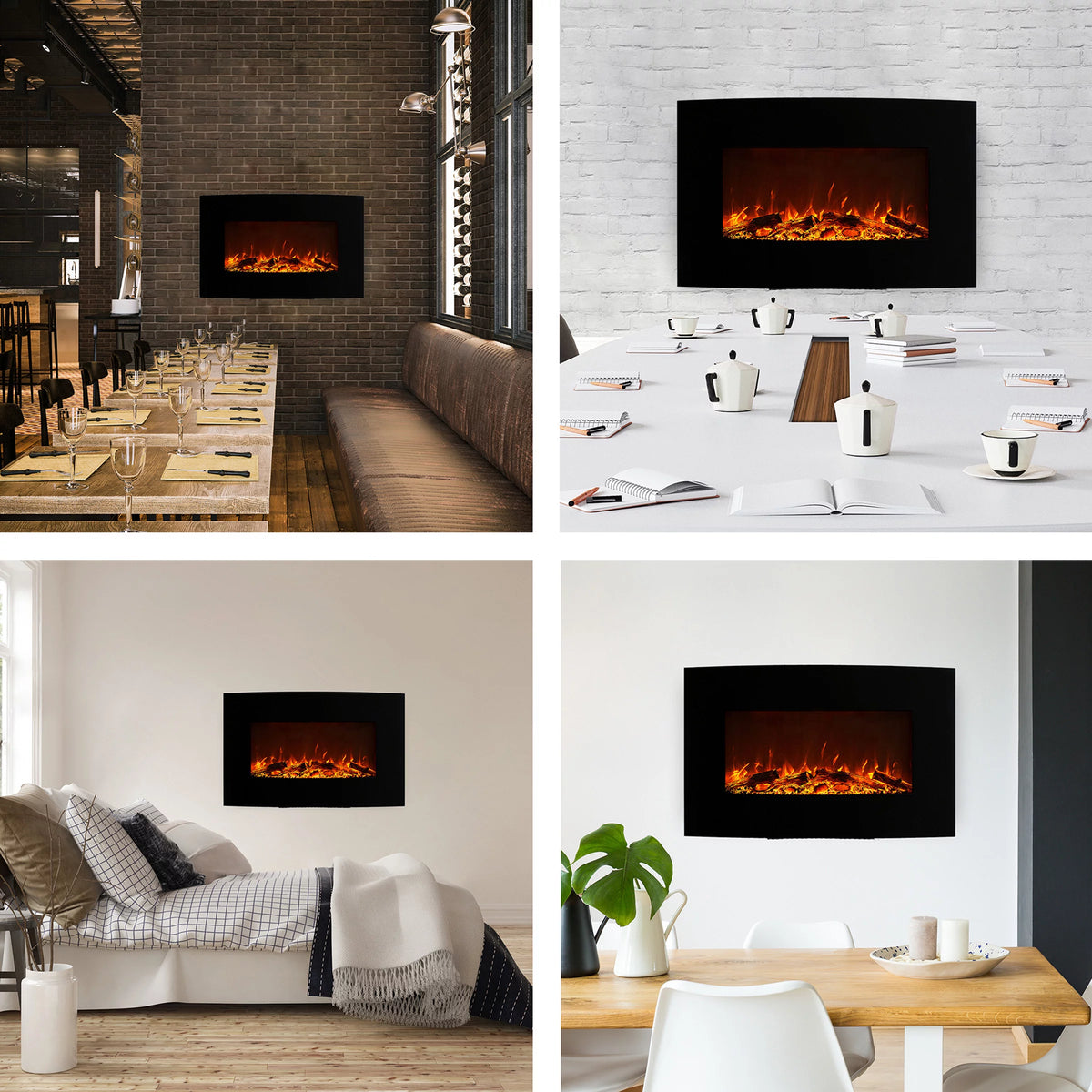 36-inch Wall Mount Curved Electric Fireplace with Remote J65273