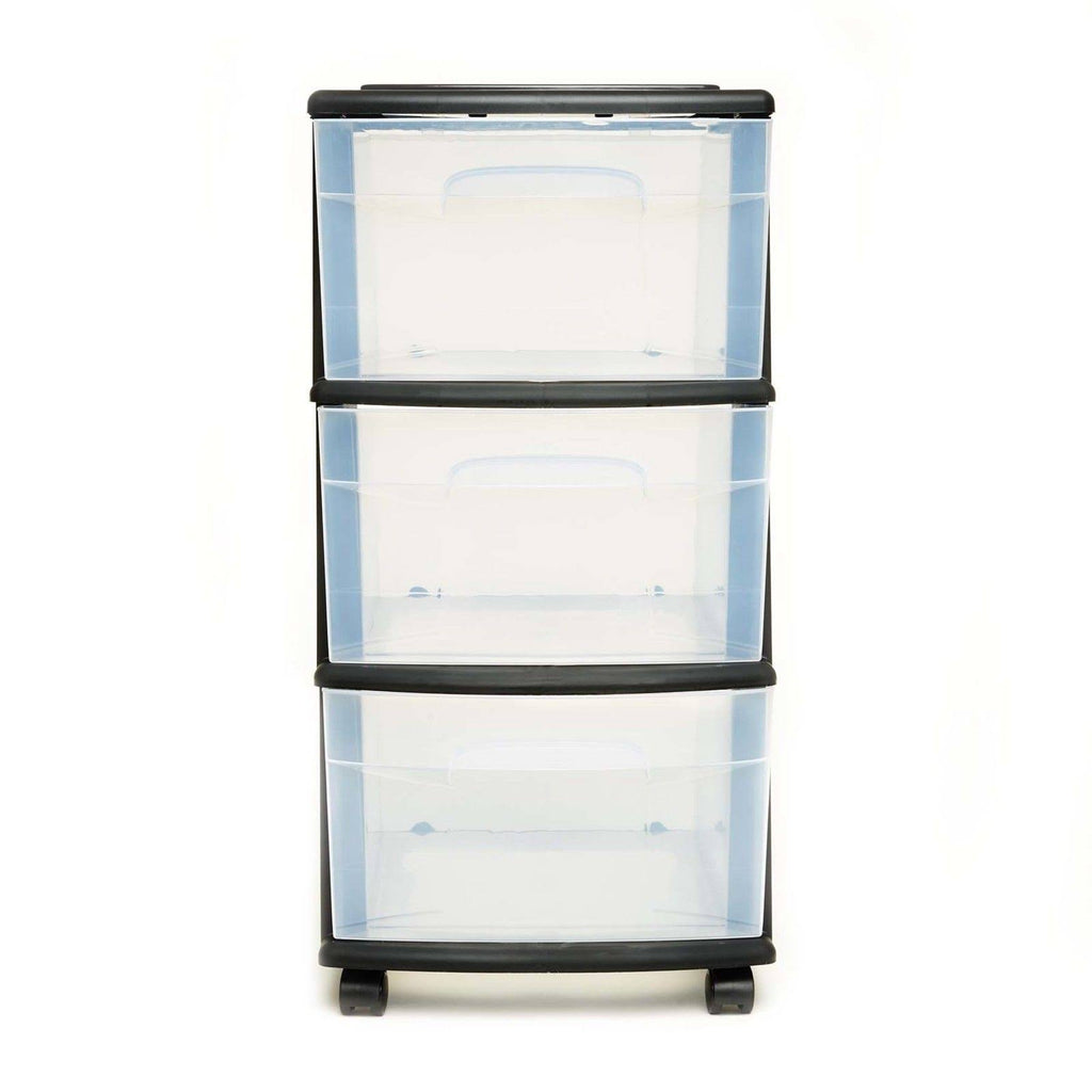 3 Drawer Medium Cart with Casters, Set of 2 - Black/Clear B7713
