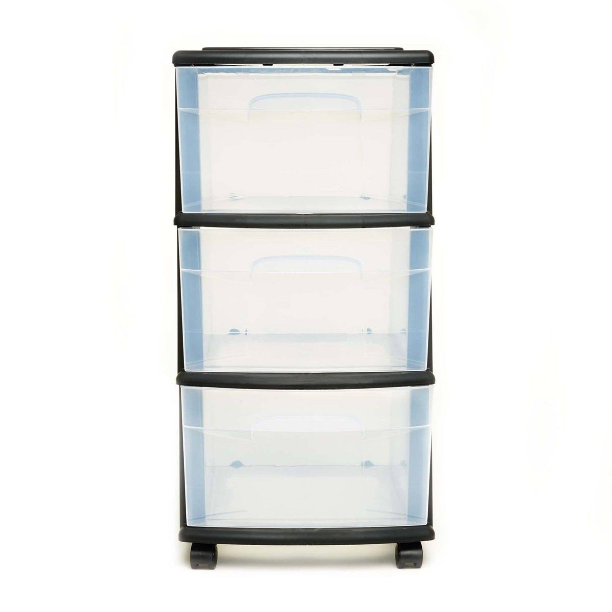 3 Drawer Medium Cart with Casters, Set of 2 - Black/Clear B7713