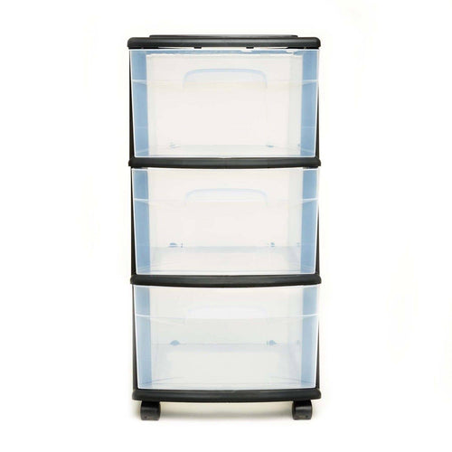 3 Drawer Medium Cart with Casters, Set of 2 - Black/Clear B7713