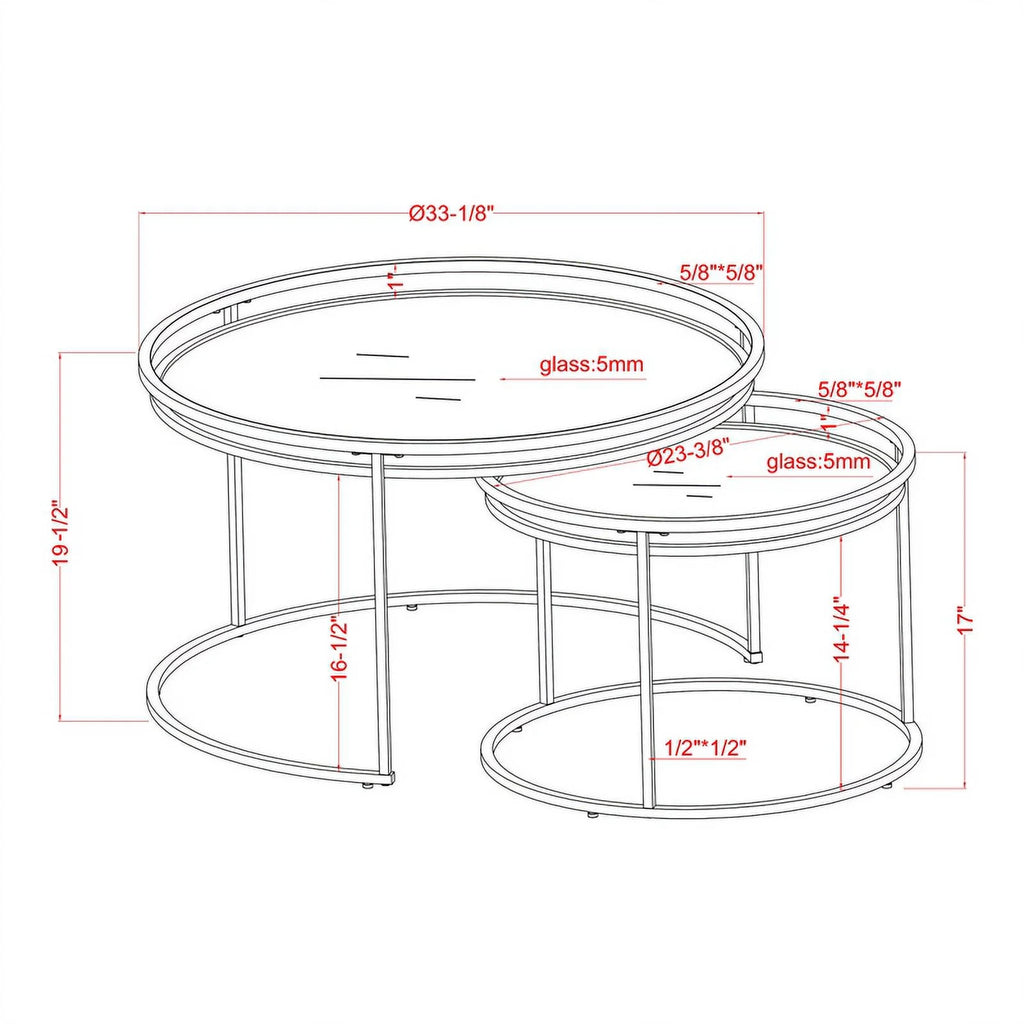 Gray Metal Glass Top 2-Piece Nesting Tables Set H5150