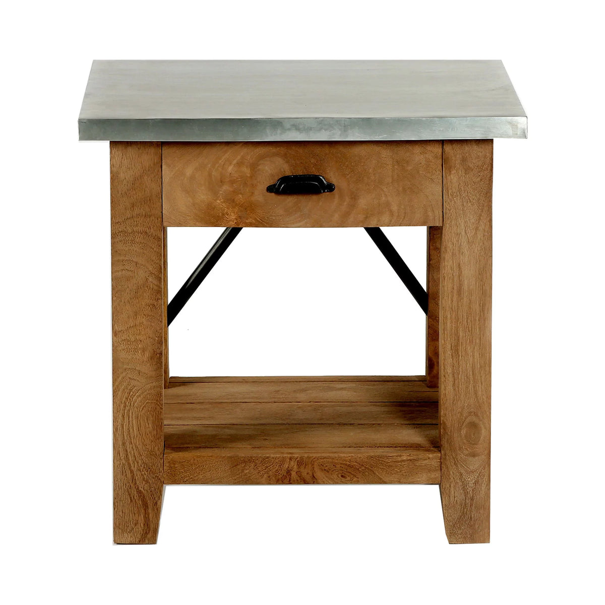 22" Wood and Zinc Metal End Table with Drawer I4385