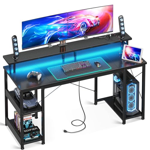 48 inch White Gaming Desk with LED Lights and Power Outlets V45140