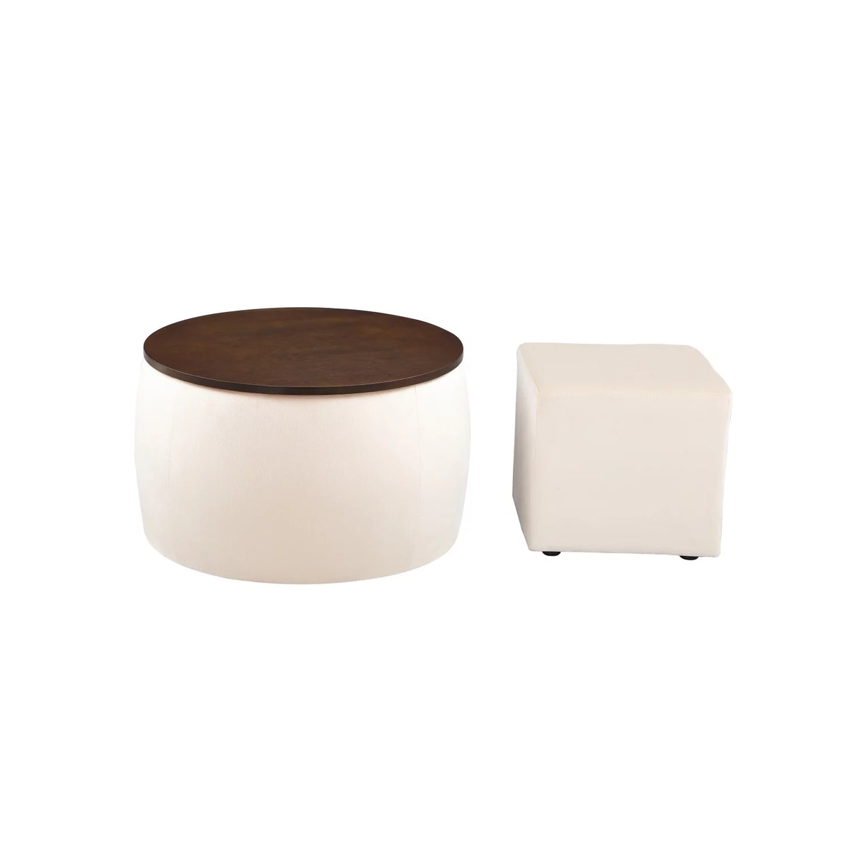 Modern Round Coffee Table and Ottoman Set with Storage O4847
