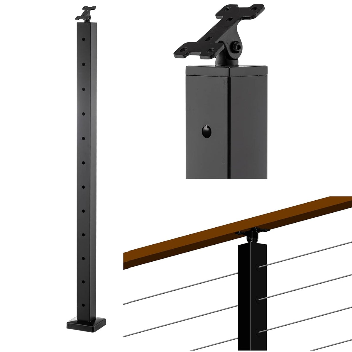 Black 42x1x2 Stainless Steel Square Cable Railing Post O627