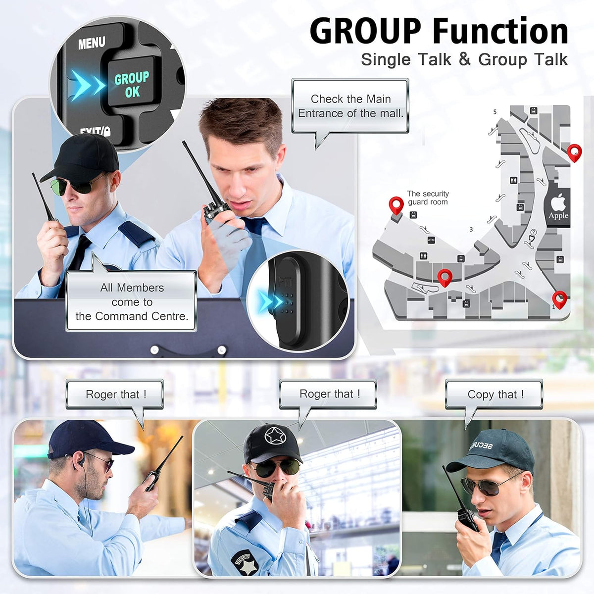 6 Packs UHF Two Way Radios Walkie Talkies with Earpieces T50999