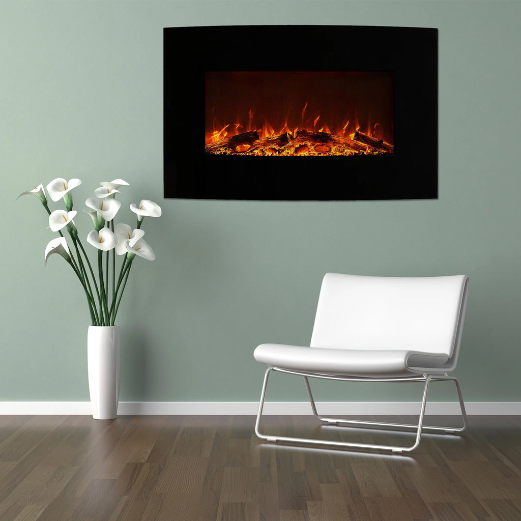36-inch Wall Mount Curved Electric Fireplace with Remote J65273