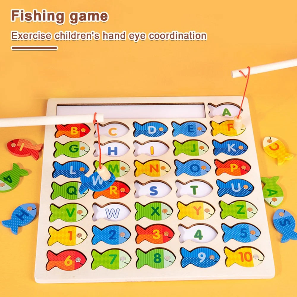 Magnetic Fishing Game for Kids 39 Pcs Wooden with 2 Magnetic Rods R591