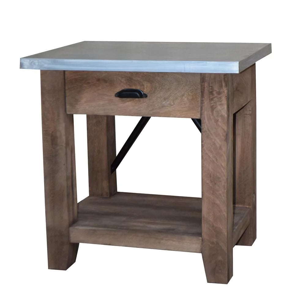 22" Wood and Zinc Metal End Table with Drawer I4385