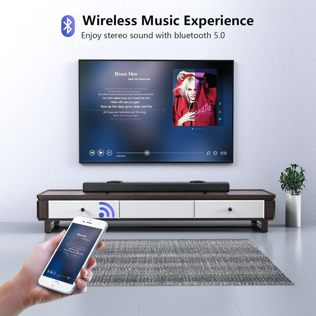 38 Inch Sound Bar with Dual Built-in Subwoofer, 90W, Bluetooth 5.0, Black J589264