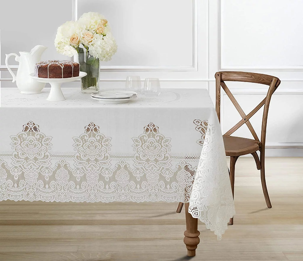 White Polyester Lace Tablecloth 52 x 70 Inch L96538