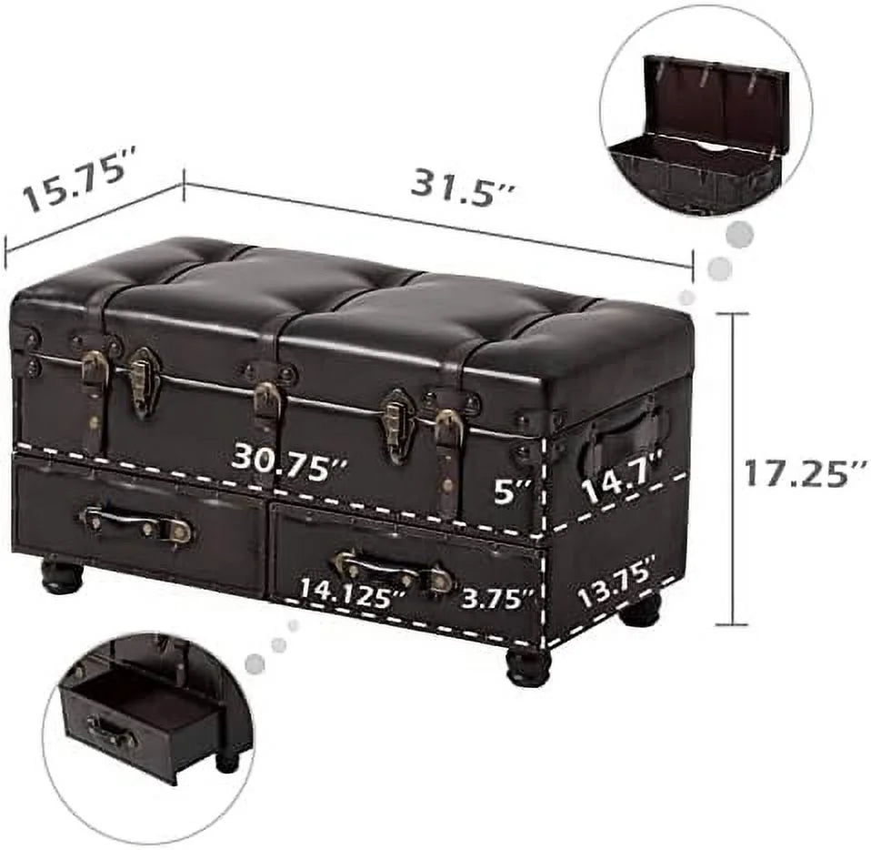 Vintage Faux Leather Ottoman Bed Bench Chest J519