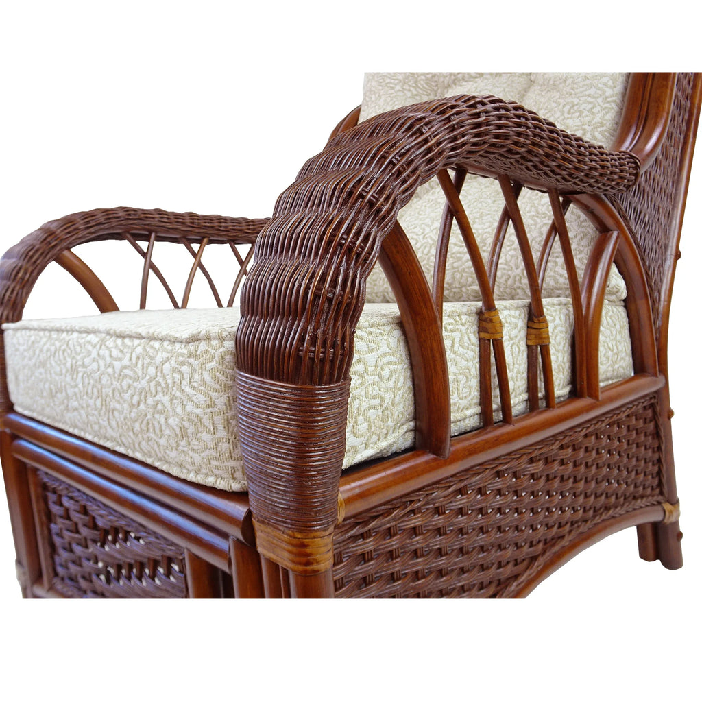 Dark Walnut Natural Rattan Wicker Armchair with Ottoman and Cushion H3501