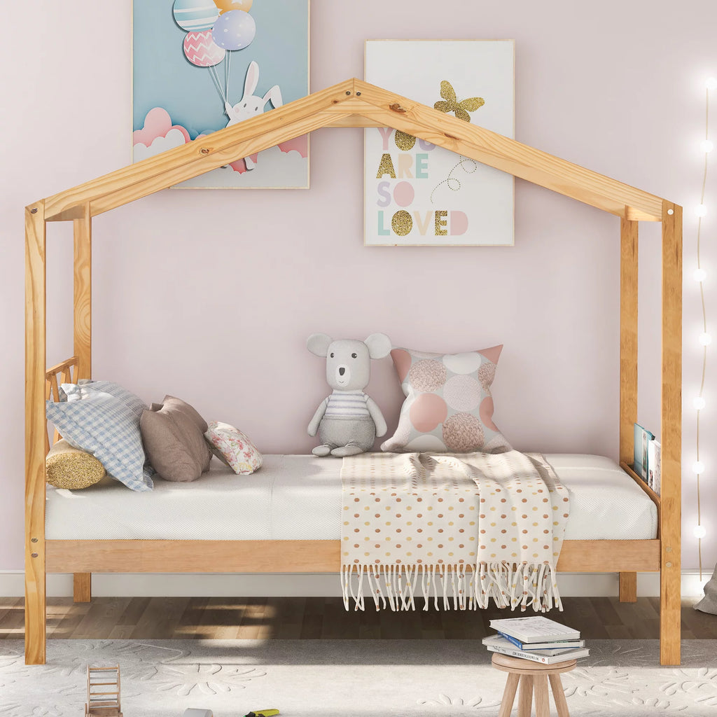 Twin Size Wood House Bed with Storage Space F59831