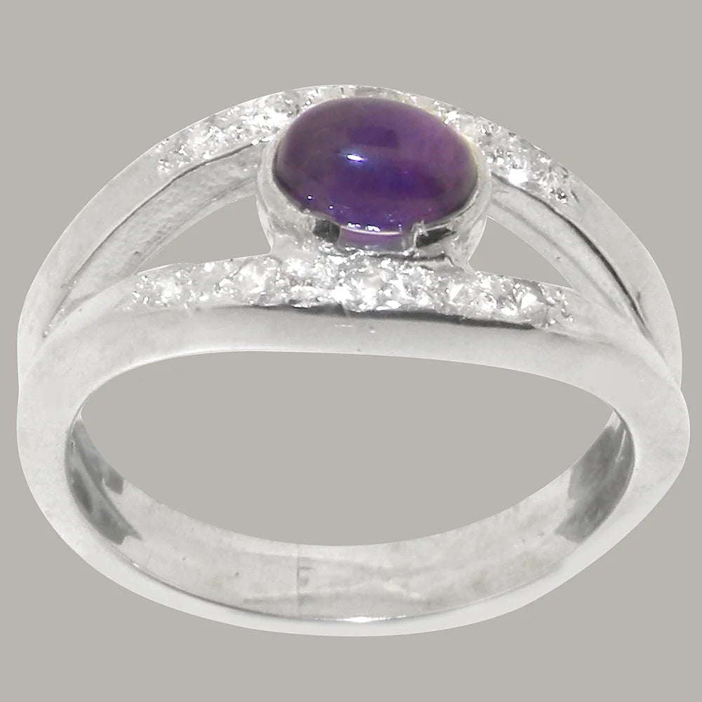 14k White Gold Natural Amethyst & Diamond Band Ring E9045