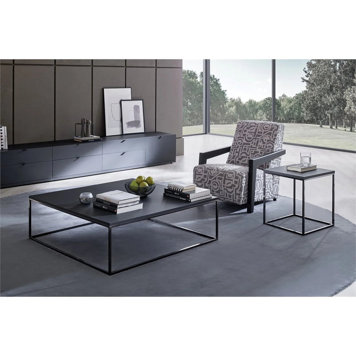 Black Engineered Wood & Metal Side Table U120824