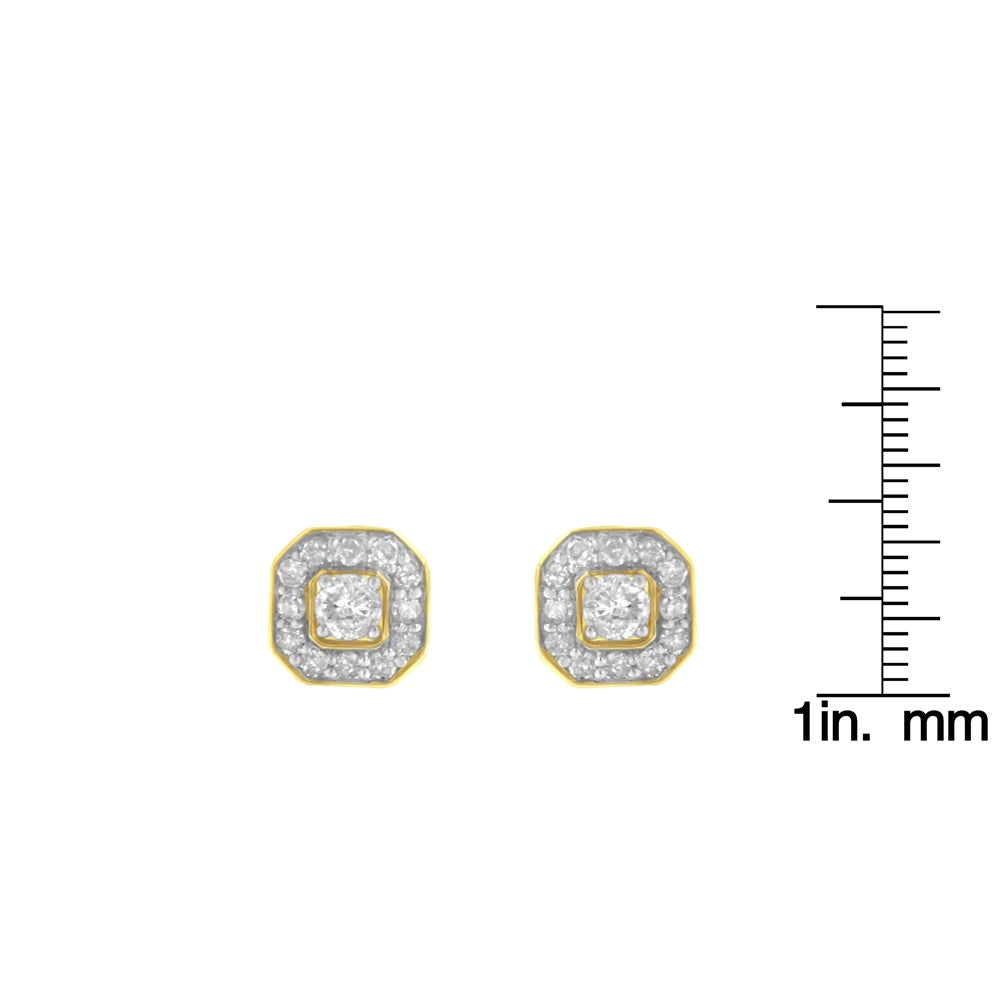 10K Yellow Gold Plated Sterling Silver 1/2ct TDW Diamond Square Stud Earrings P740663