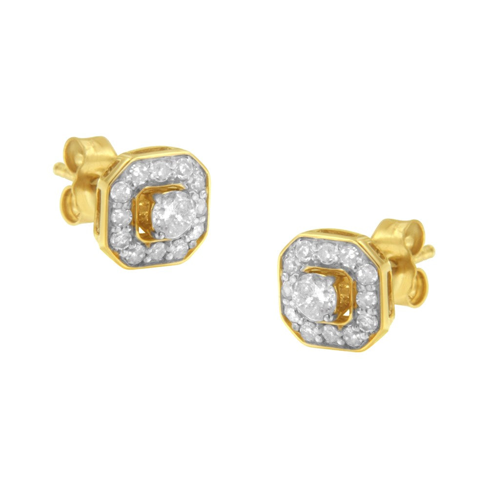 10K Yellow Gold Plated Sterling Silver 1/2ct TDW Diamond Square Stud Earrings P740663
