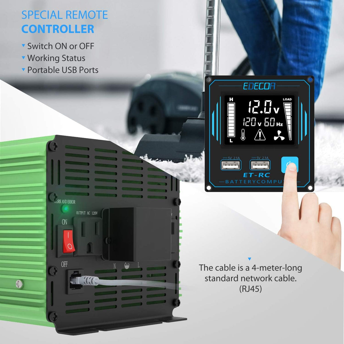 3000 Watt Power Inverter DC 12V to AC 110V 120V with LCD and Dual USB S321