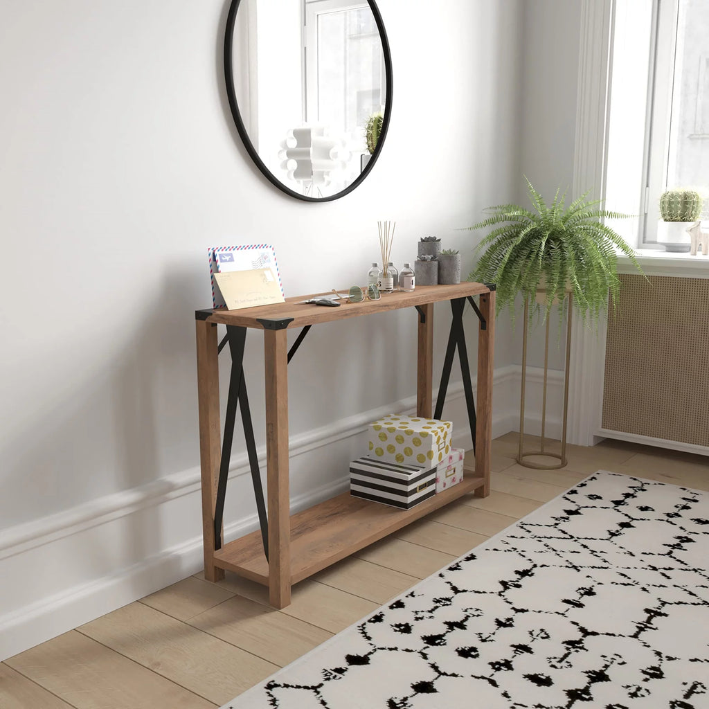 Rustic Oak 2 Tier Wooden Console Entry Table D5820