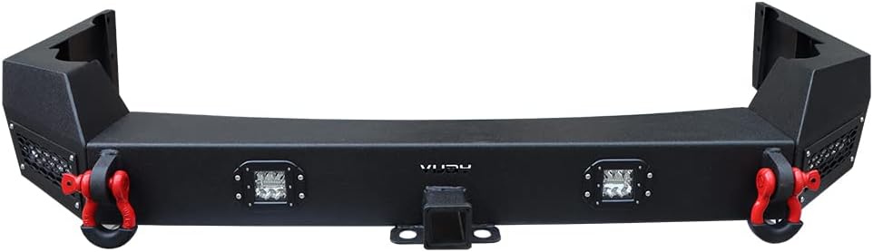 Textured Black Steel Rear Bumper with Spare Tire Rack and 2'' Hitch Receiver V388